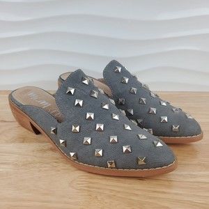 Buckle Mi.iM The Stuart Spike Studded Gray Leather Mule Slides Womens Size 6.5
